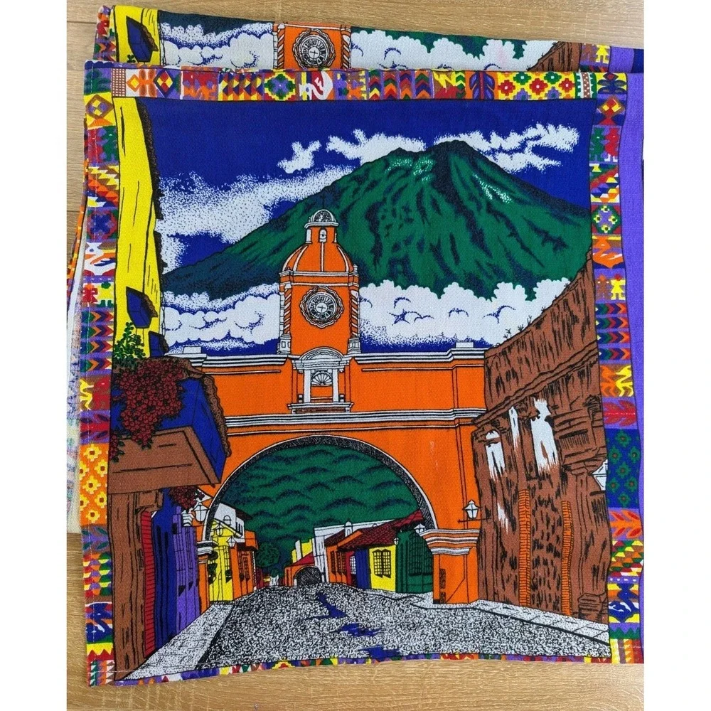 Vintage Guatemalan Fabric Tablecloth San Andres Xecul Church Folk Art 60x96